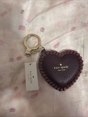 kate spade Plum Heart Leather Key & Card Holder with Fringe